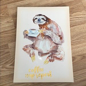 Cute sloth with coffee on canvas